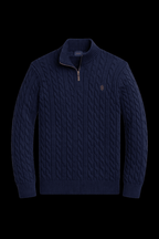 Horse knit quarter zip sweatshirt by ThePlugCrew featuring a cozy design and a quarter-length zipper.