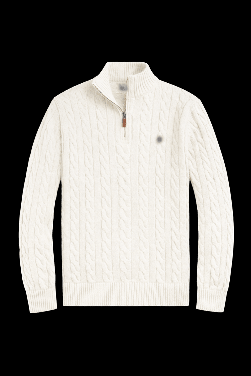 Gray horse-knit quarter zip sweater by ThePlugCrew, featuring a quarter zip collar and textured knit fabric.